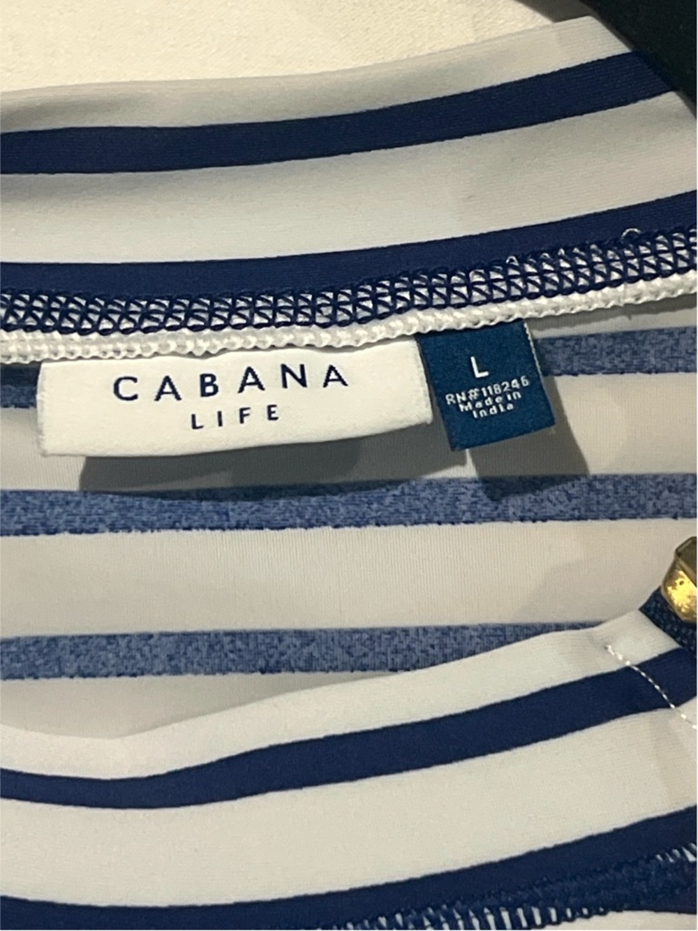 Cabana Life Swim Top Women’s Large Navy Stripe Zipper Rashguard - Picture 11 of 13